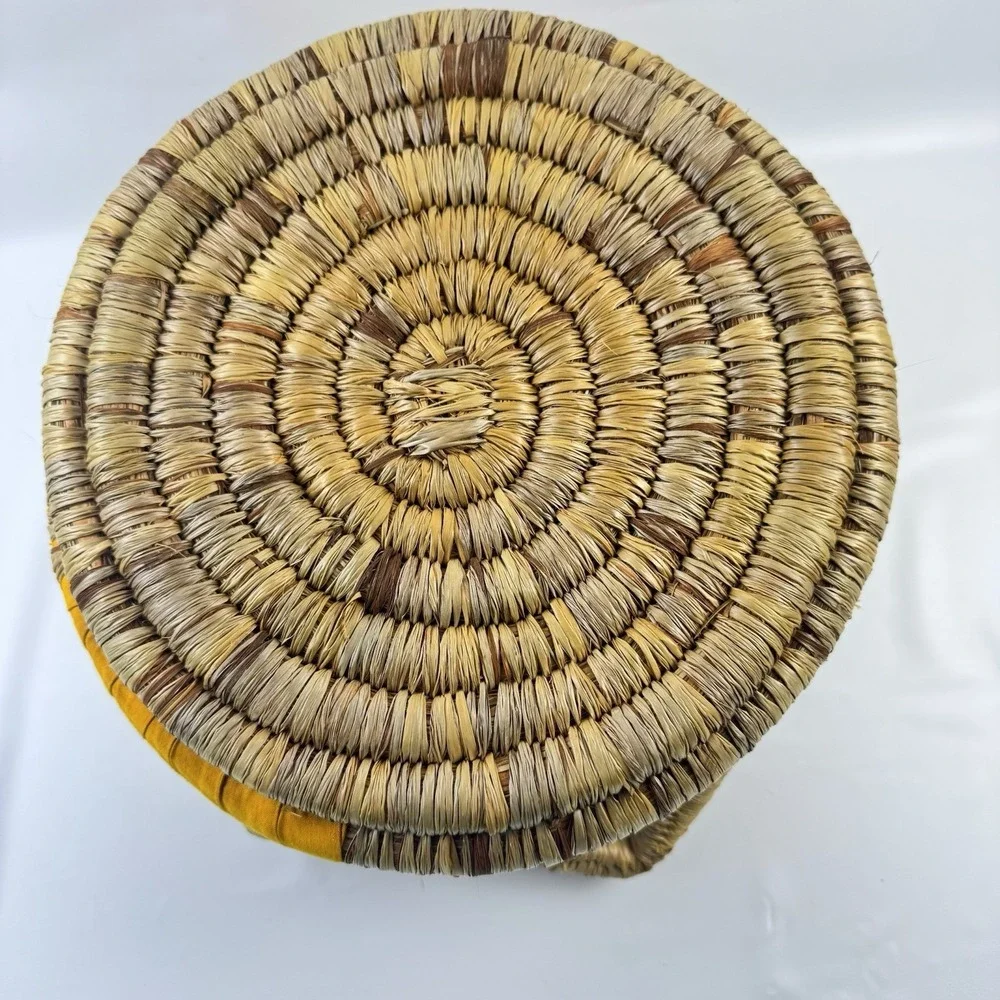 Hand Woven Weaved Basket sweet grass & material 9